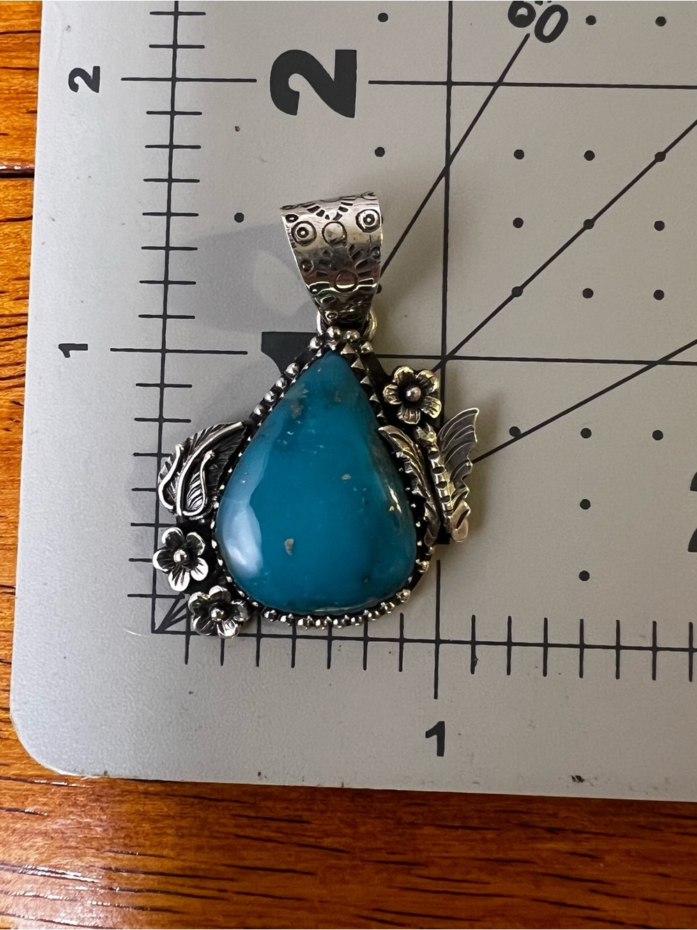 925 Sterling Silver Kingman Turquoise Teardrop Pendant Floral Southwest - Picture 10 of 12